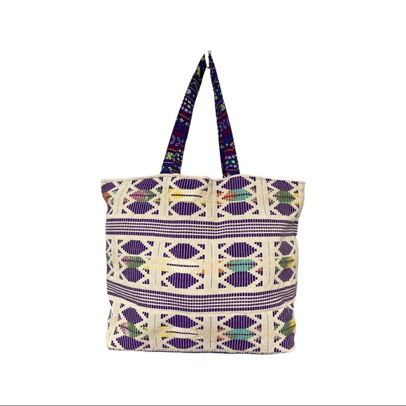 Purple/Lime Tote Bag w/ pom pom - Picture 2 of 5